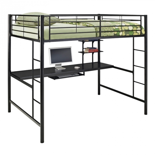 Metal Full over Workstation Bunk Bed in Black