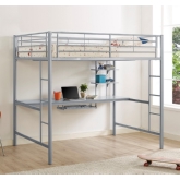 Premium Metal Full Loft Bed with Workstation in Silver Powder Coated Steel