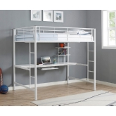 Premium Metal Full Loft Bed with Workstation in White Powder Coated Steel