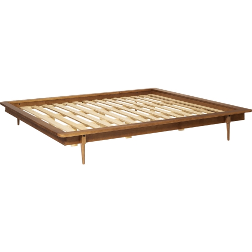 Mid Century Modern King Platform Bed in Caramel Finish Wood
