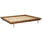 Mid Century Modern King Platform Bed in Caramel Finish Wood