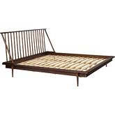 Mid Century Modern King Spindle Platform Bed in Walnut Finish Wood