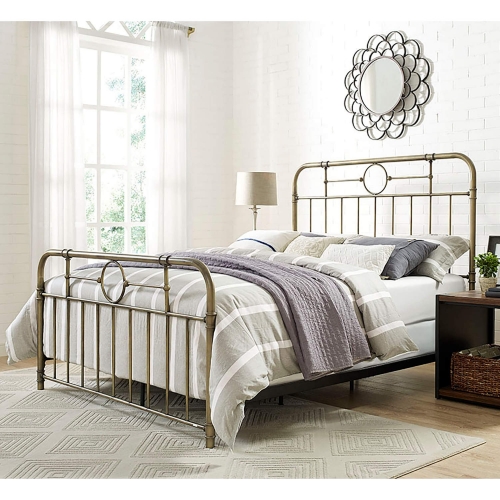 Antiqua Bronze Metal Pipe Queen Bed