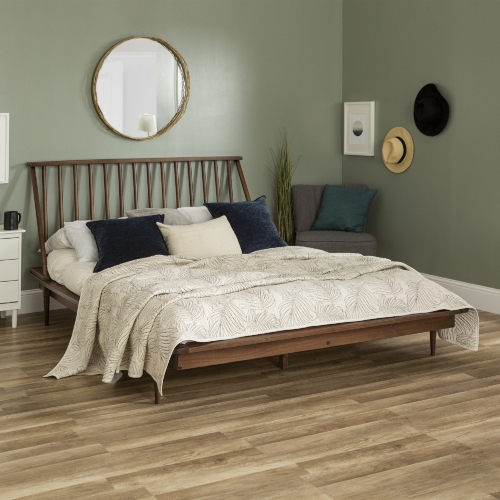 Modern Wood Queen Spindle Bed in Walnut Finish Solid Pine