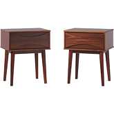 Atticus 1 Drawer Nightstand Set in Walnut Finish Wood (Set of 2)