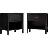 Lydia 1 Drawer Nightstand in Black Finish Wood (Set of 2)