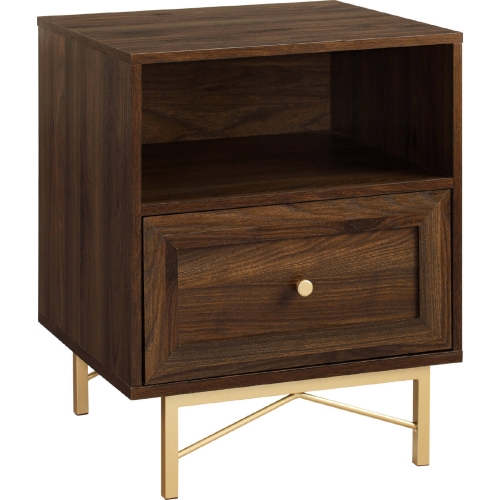 Gwen 20" 1 Drawer Nightstand in Dark Walnut Finish & Gold Metal