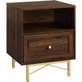 Gwen 20" 1 Drawer Nightstand in Dark Walnut Finish & Gold Metal