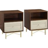 Gwen 1 Drawer Nightstand in Dark Walnut Finish & White Wood (Set of 2)
