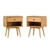Mid Century 1 Drawer Nightstand in Natural Finish Pine (Set of 2)