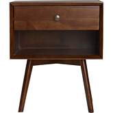 Mid Century 1 Drawer Solid Wood Nightstand in Walnut Finish