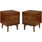 Sloane 2 Drawer Groove Handle Wood Nightstand Set in Walnut Finish (Set of 2)
