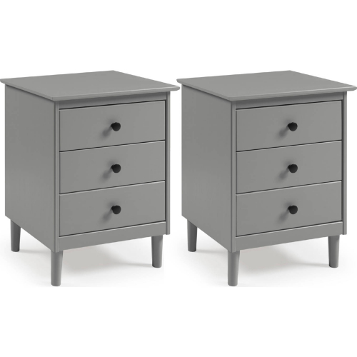 Spencer 3 Drawer Solid Wood Nightstand in Grey Finish (Set of 2)