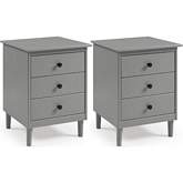 Spencer 3 Drawer Solid Wood Nightstand in Grey Finish (Set of 2)