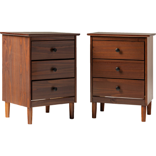 Spencer 3 Drawer Solid Wood Nightstands in Walnut Finish (Set of 2)