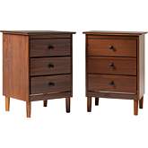 Spencer 3 Drawer Solid Wood Nightstands in Walnut Finish (Set of 2)