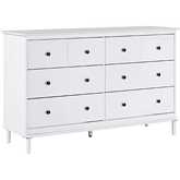 Spencer 6 Drawer Dresser in White Finish Wood