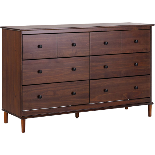 Spencer 6 Drawer Dresser in Walnut Finish Wood