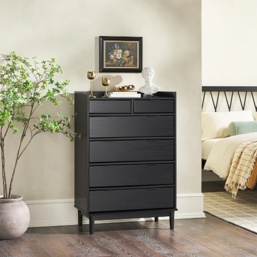 Lee Gallery Tray Top 6 Drawer Chest in Black Solid Wood