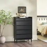 Lee Gallery Tray Top 6 Drawer Chest in Black Solid Wood