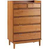 Lee 30" 6 Drawer Chest with Gallery Top in Caramel Finish Wood