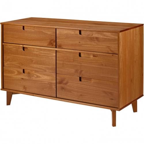 Sloane 6 Drawer Groove Handle Dresser in Caramel Finish Wood