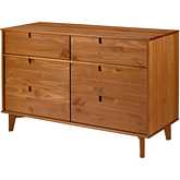 Sloane 6 Drawer Groove Handle Dresser in Caramel Finish Wood