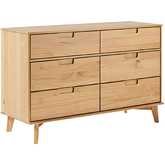 Sloane 6 Drawer Groove Handle Dresser in Natural Pine Finish Wood