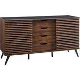 59" Havana Sliding Slat Door 4 Drawer Sideboard in Ebony & Dark Walnut