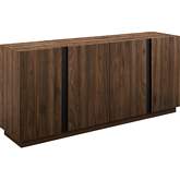 Kacie 70" 4 Door Sideboard in Dark Walnut Finish & Black Metal