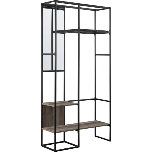 Bryant 70" Hall Tree with Mirror in Grey Wash Finish & Black Metal