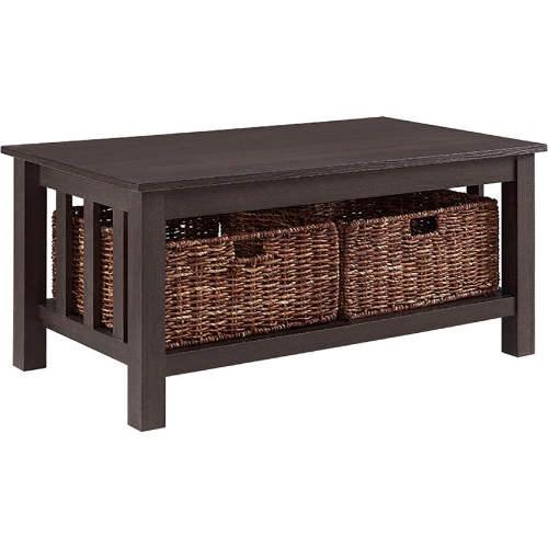 40" Wood Storage Coffee Table with Totes in Espresso