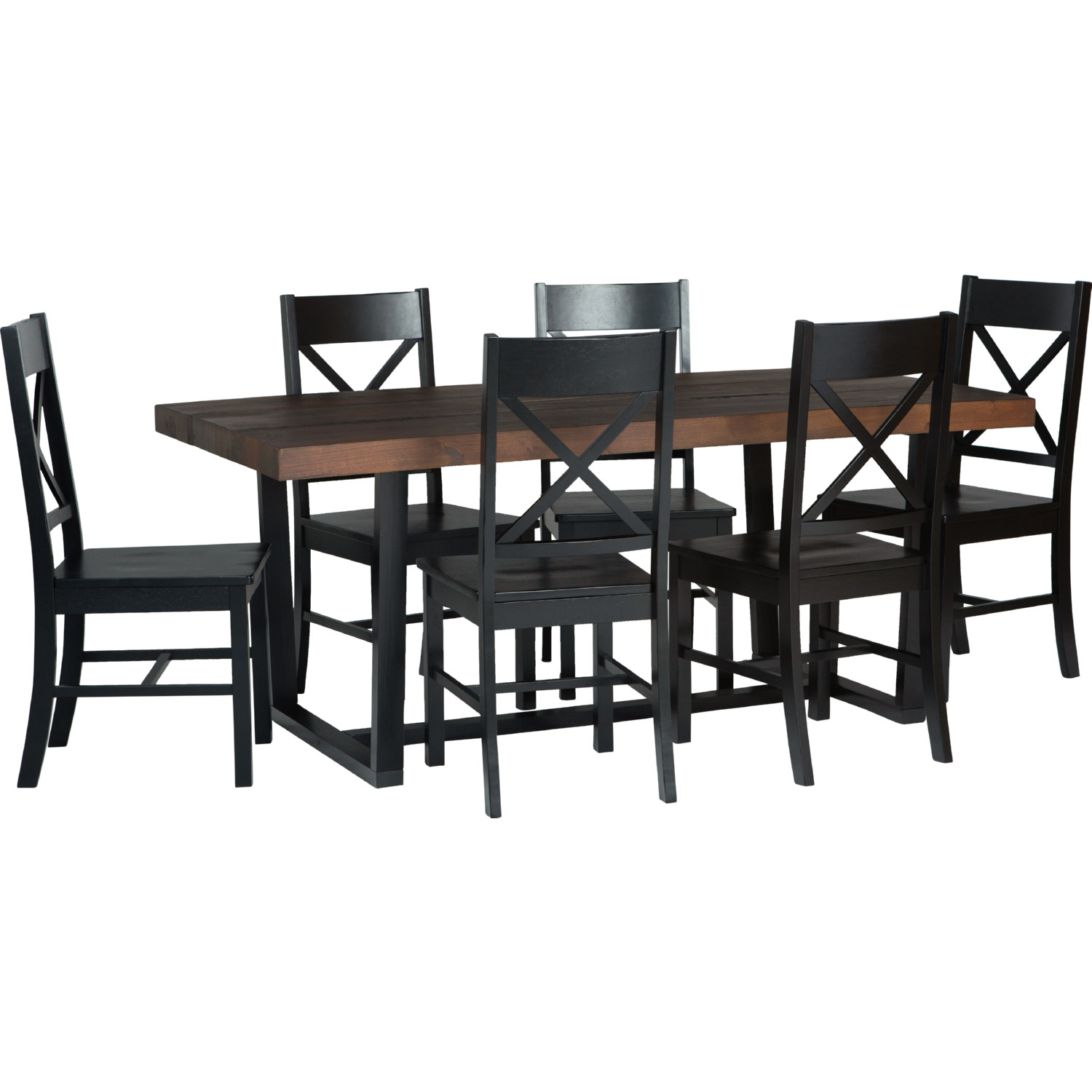 Walker Edison C72DSTRMBL-7 7 Piece Farmhouse Dining Set in Mahogany & Black