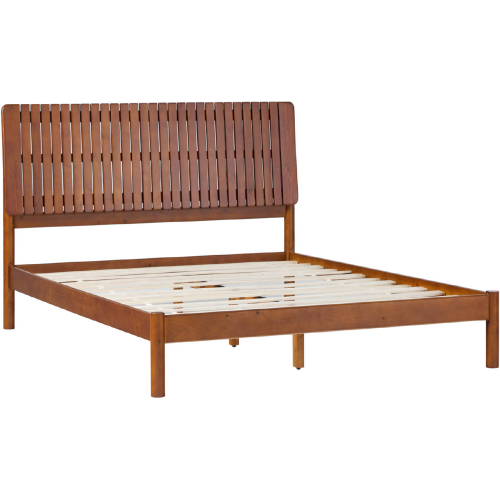 Callen Queen Bed with Slatted Headboard in Brown Finish Wood