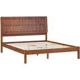 Callen Queen Bed with Slatted Headboard in Brown Finish Wood