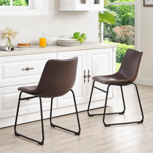 Brown Leatherette Dining Chairs on Powder Coated Steel Legs (Set of 2)