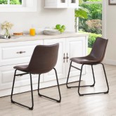 Brown Leatherette Dining Chairs on Powder Coated Steel Legs (Set of 2)