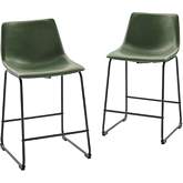 CHL 26" Counter Stool in Green Faux Leather & Black Metal (Set of 2)