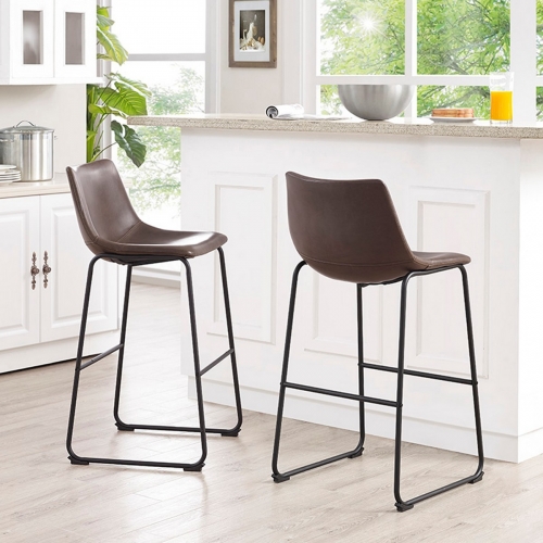 Brown Leatherette Barstools on Powder Coated Steel Legs (Set of 2)
