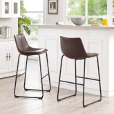 Brown Leatherette Barstools on Powder Coated Steel Legs (Set of 2)