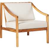 Cologne Outdoor Curved Arm Club Chair in Natural Finish Wood & Fabric