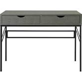 Vetti 44" 2 Drawer Desk in Grey Faux Shagreen & Black Metal