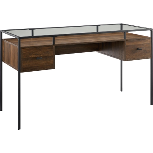 56" 2 Drawer Glass Top Desk in Dark Walnut