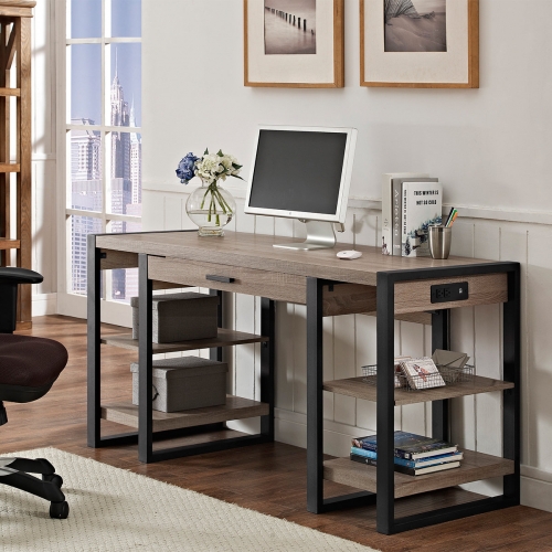 60" Urban Blend Storage Desk in Driftwood & Black