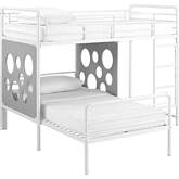 Devan L Shape Twin Bunk Bed with Cut Out Panels in White & Grey