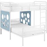 Devan L Shape Twin Bunk Bed with Cut Out Panels in White & Blue