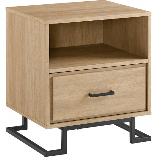 Danae 1 Drawer Nightstand in Coastal Oak Finish & Metal