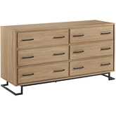 Danae 56" 6 Drawer Dresser in Coastal Oak Finish & Black Metal