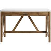 46" Modern Computer Desk in Natural Walnut with White Faux Marble Top