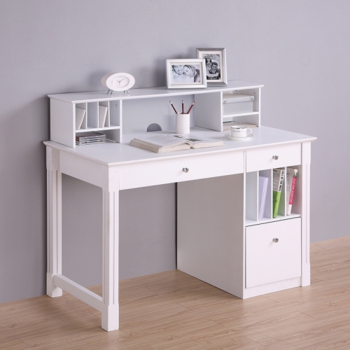 Home Office Deluxe White Wood Storage Computer Desk with Hutch